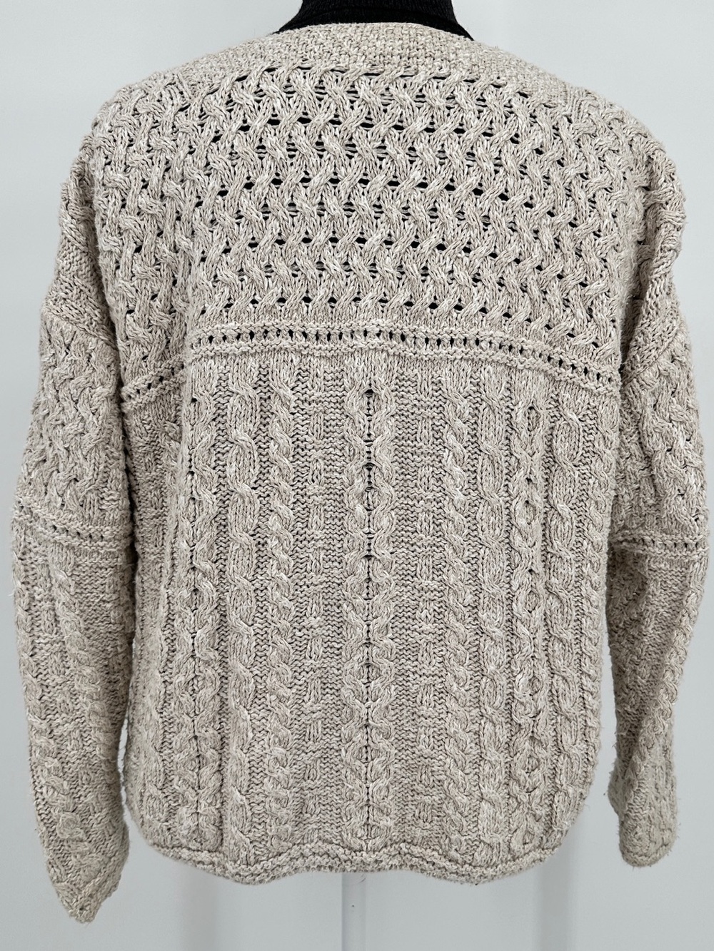 Aran Woollen Mills Irish Linen Wool Blend Cable Knit Cardigan Sweater Oatmeal - Picture 5 of 10